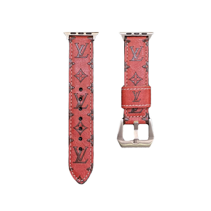 Bőr Monogram Apple Watch Band bőr vörös-yh24422