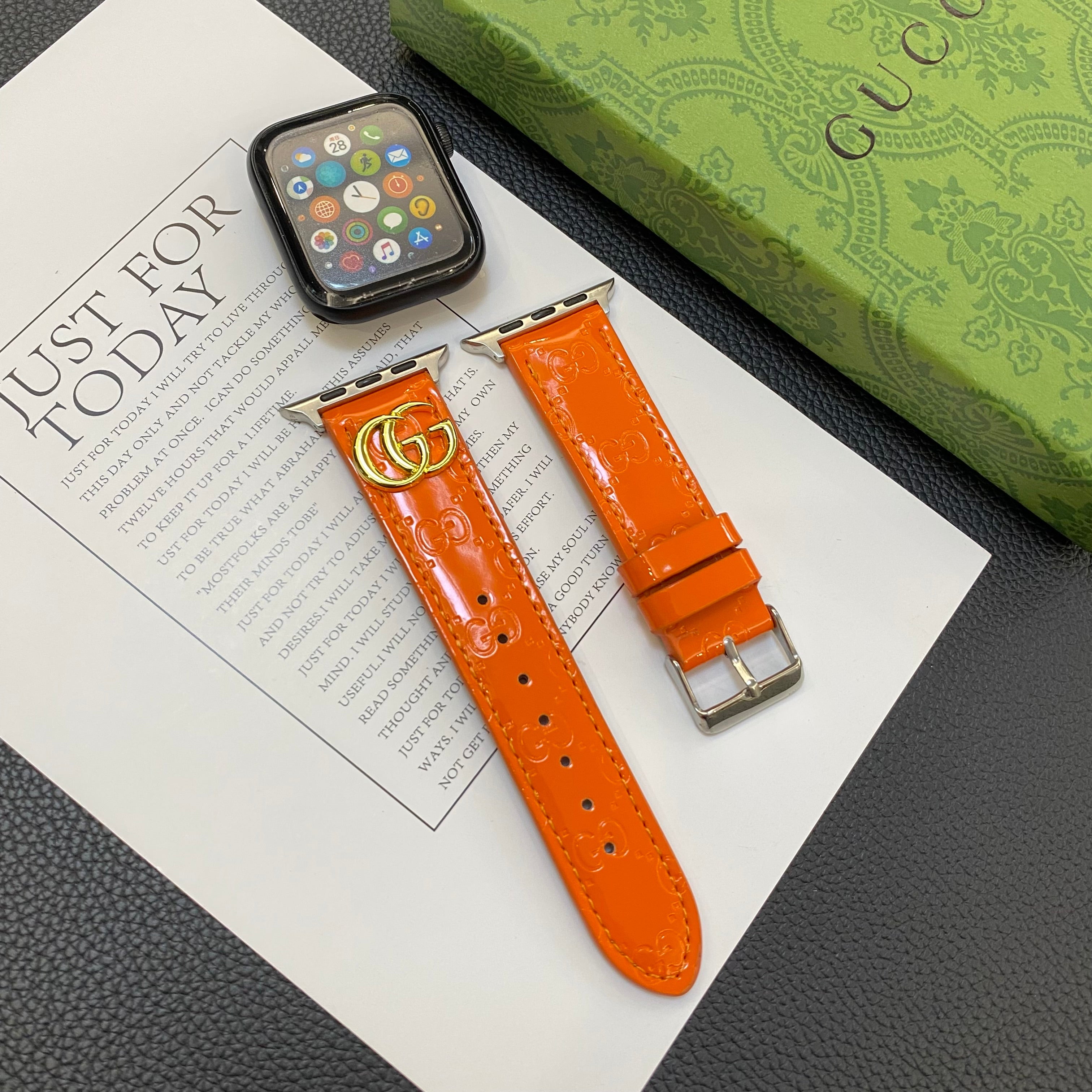 Leather GG Apple Watch Band Orange-LGk240509