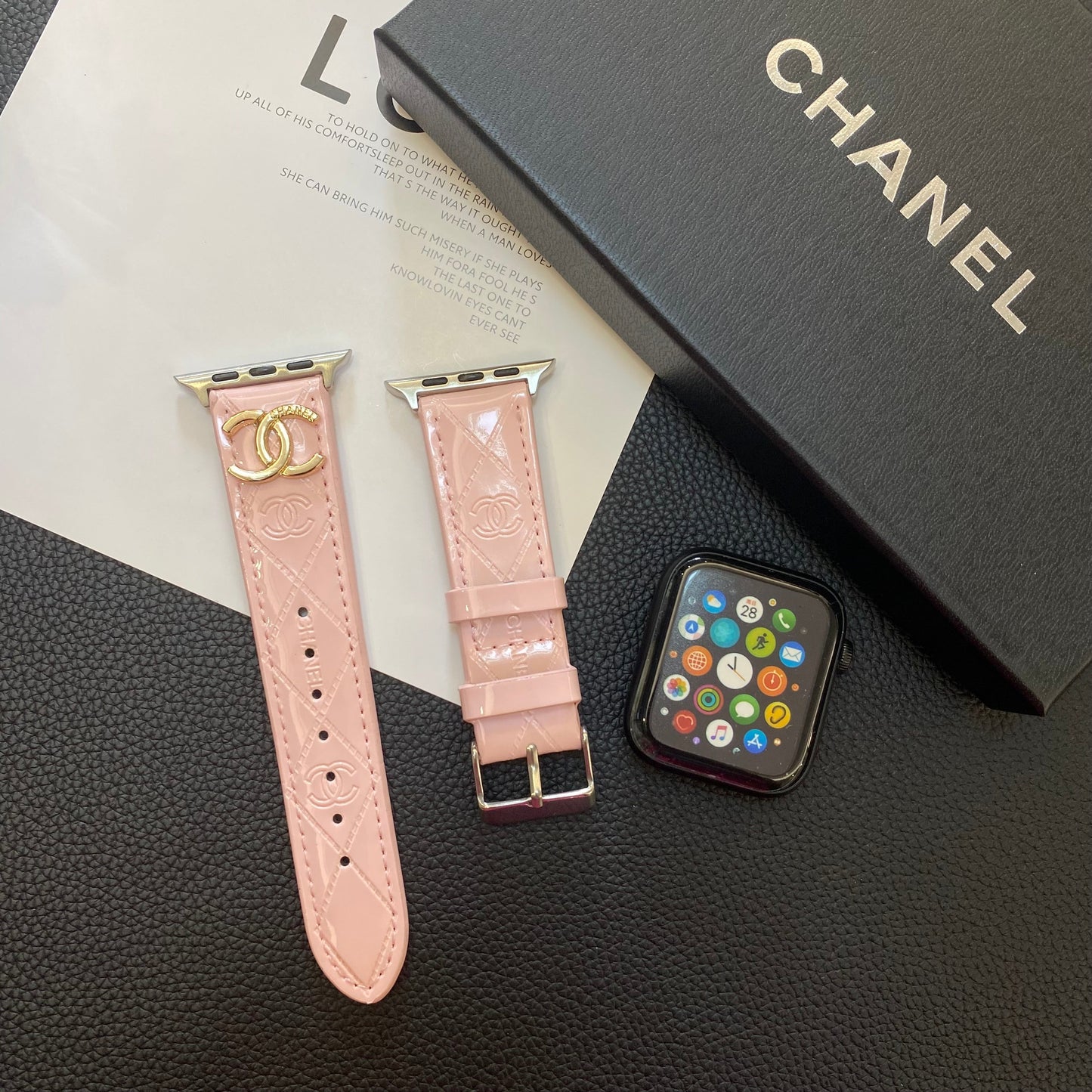 Leather CC Apple Watch Band Pink-DLG240509