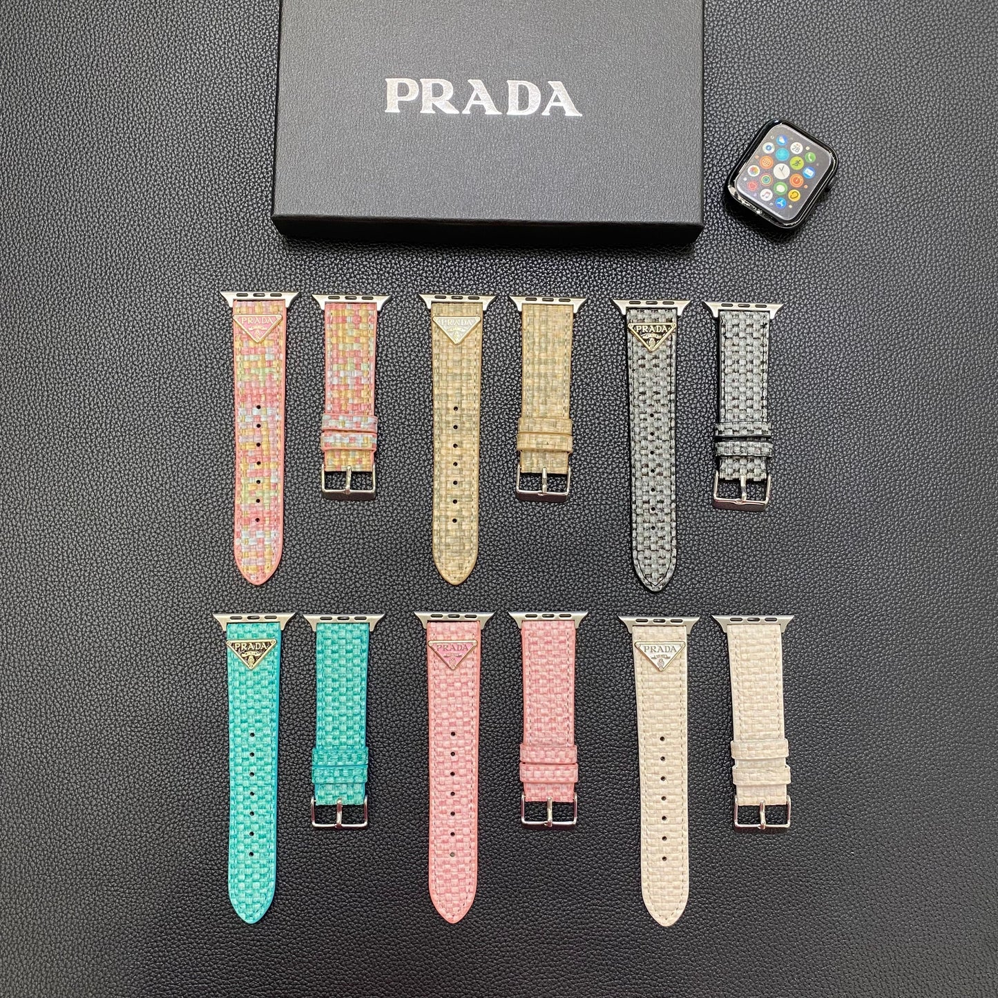 Cinturino per orologio Prada Apple Watch lavorato a maglia rosa-BZK240509